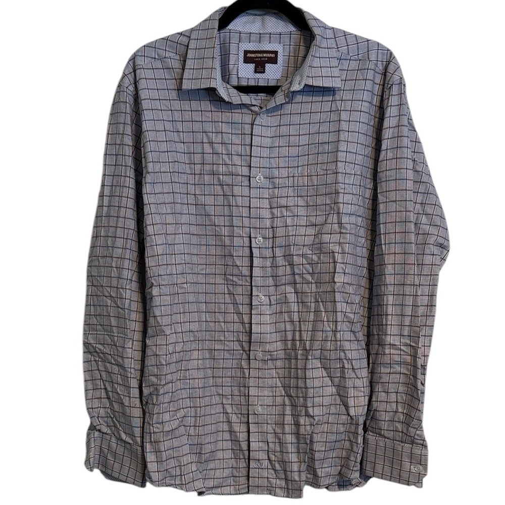 Johnston & Murphy Blue and Brown Checkered Button Down Shirt